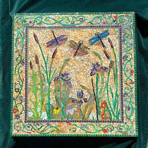 Custom Kitchen Mosaic Backsplash Inset Dragonfly-Iris - Custom Designed - 24&quot; by 24&quot; - stained glass - glass tile