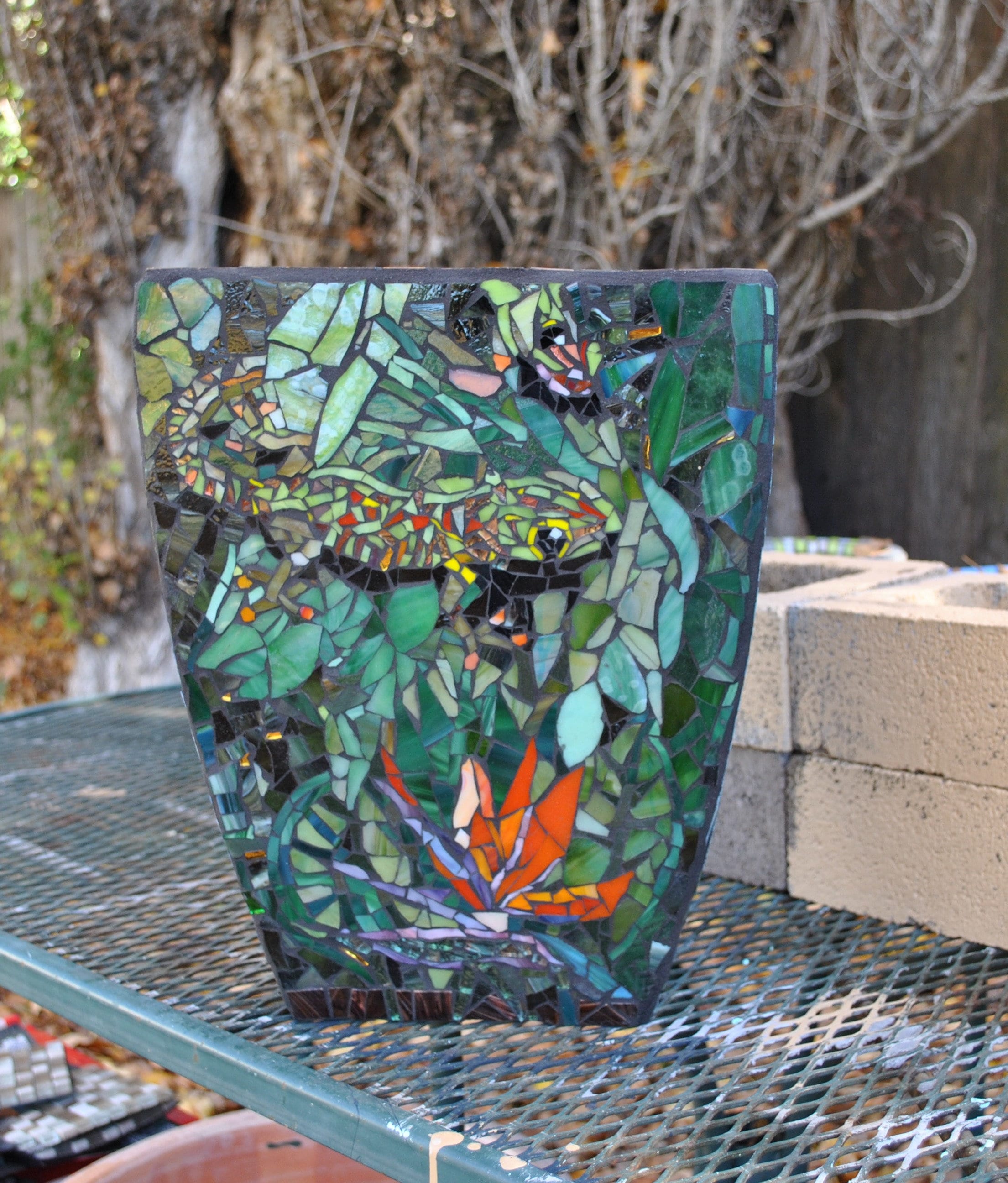 FREE SHIPPING Stained Glass & Tile Mosaic Garden Container Etsy