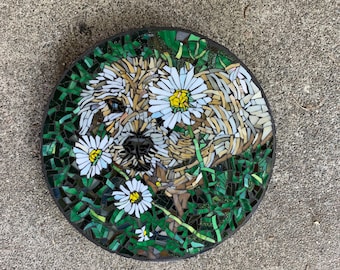 Dog Pet Portrait stained glass mosaic garden stepping stone
