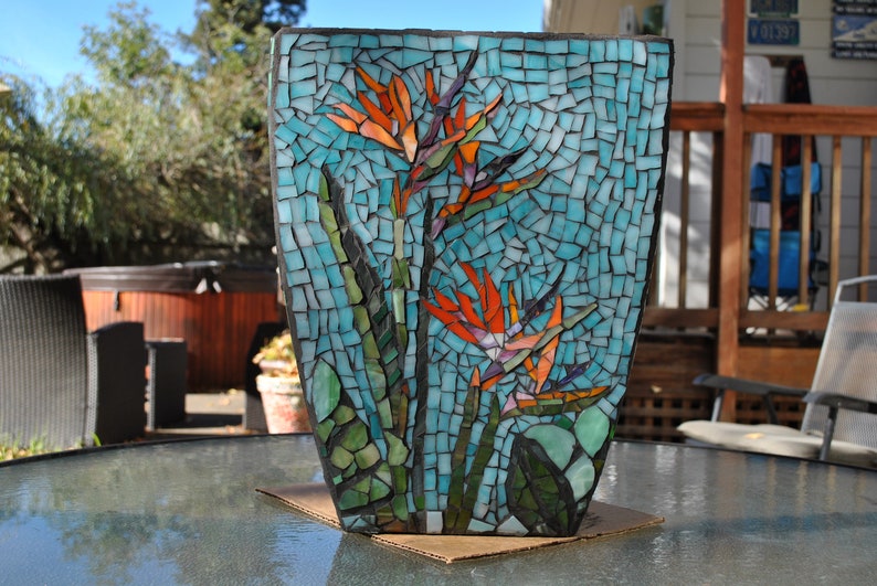 FREE SHIPPING Stained Glass & Tile Mosaic Garden Container Etsy