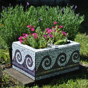 Upcycled Mosaic Cinder Block Garden Planter-purple Tile and