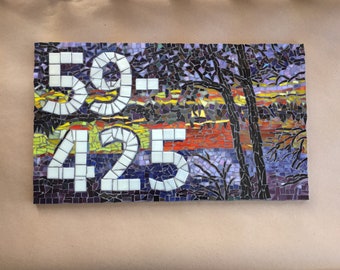 FREE SHIPPING Mosaic house number sign-custom designed-stained glass-tile