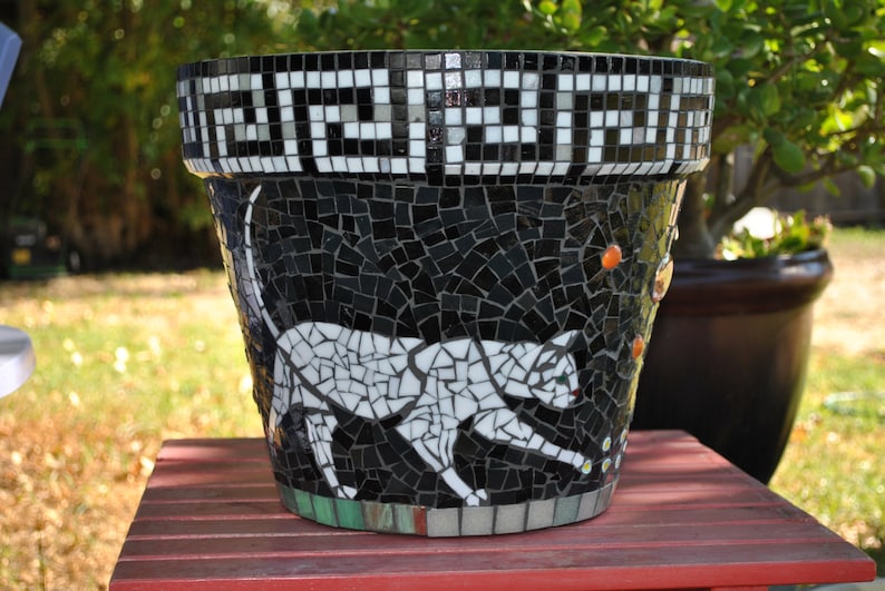 Stained Glass & Tile Mosaic Garden Container White Etsy