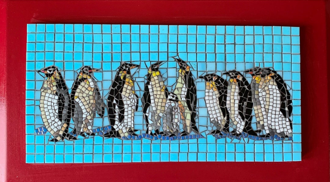 FREE SHIPPING Mosaic Panel Penguins 24 by 12 Glass Tile Mosaic Bathroom