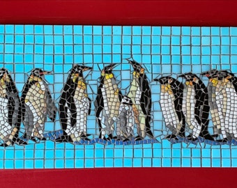 FREE SHIPPING Mosaic Panel - Penguins - 24" by 12" -  glass tile - mosaic bathroom