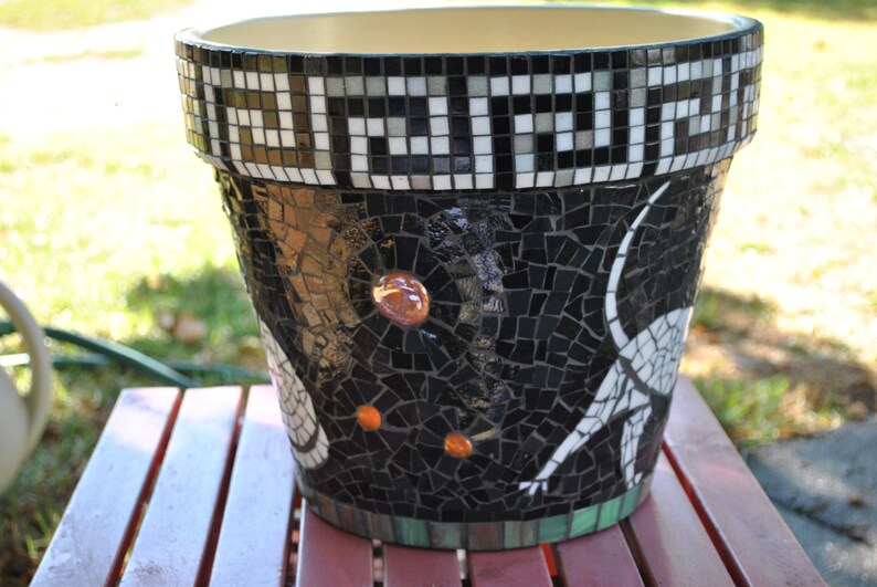 Stained Glass & Tile Mosaic Garden Container White Etsy