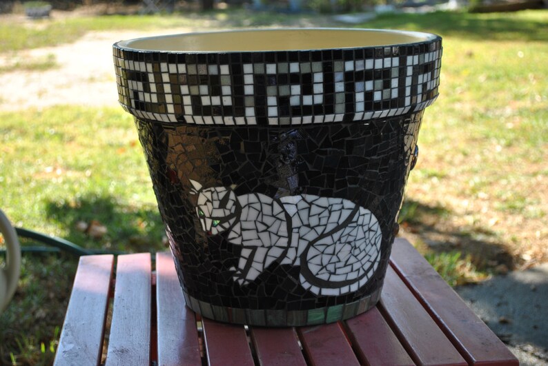 Stained Glass & Tile Mosaic Garden Container White Etsy