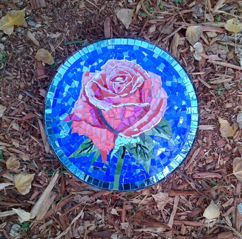 Mosaic garden gazing ball pink rose stained glass Etsy