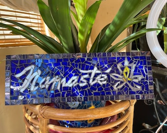FREE SHIPPING Namaste Mosaic sign with Lotus -stained glass-tile