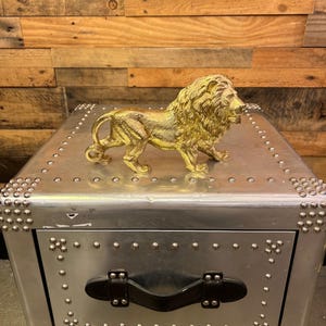 Handmade Solid Brass Lion Statue – Gold Finish Sculpture – Solid Brass Animal Decor 100% Made in the USA