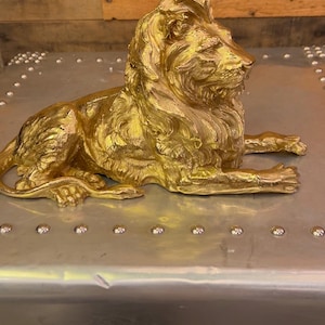 Handmade Solid Brass Lion Statue – Gold Finish Sculpture – Solid Brass Animal Decor 100% Made in the USA