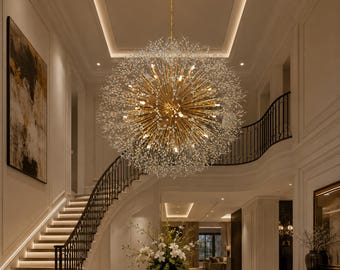 47" Large Crystal Starburst Chandelier - Luxury Modern 24-Light Ceiling Fixture