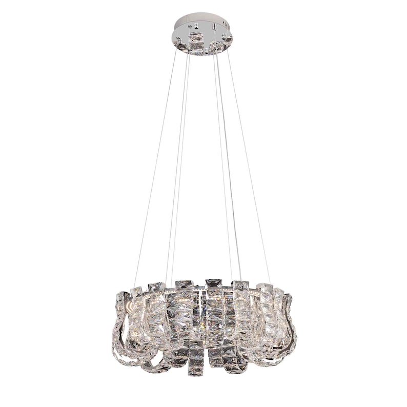 Hand Assembled 24" Crystal Chandelier LED Ceiling Light Silver