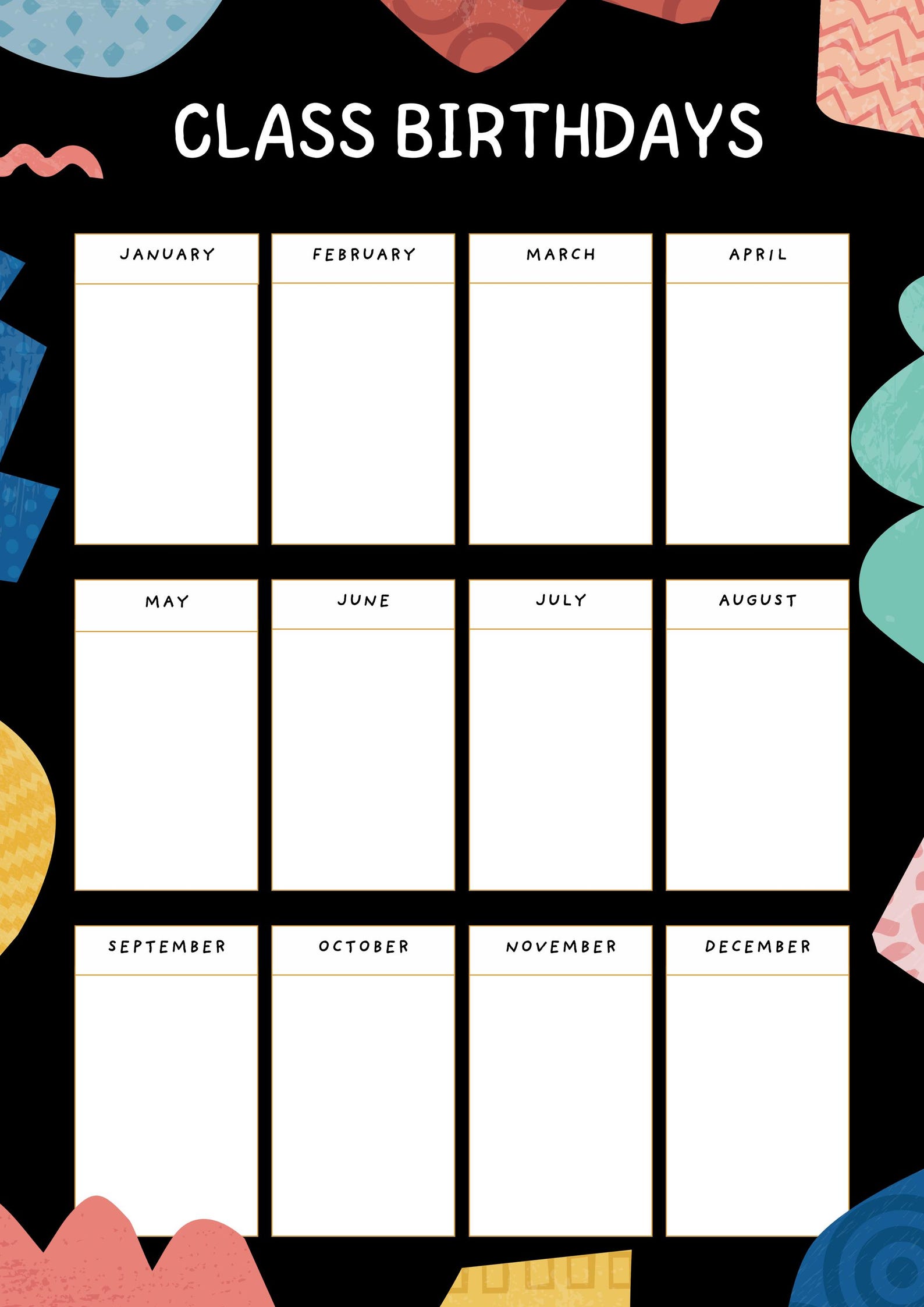 Classroom Birthday Chart Printable | Kids Birthday Display | Teacher ...
