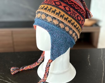 ALPACA CHULLO HAT | Peruvian Design Alpaca Beanie | Reversible Double-Level Earflap Beanie Unisex