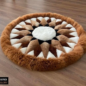 Round Alpaca fur rug - luxurious Alpaca fur rug, Plush Soft rug, alpaca fur rug area soft fluffy - fur accents rug room decor