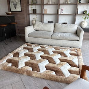 Geometric Alpaca fur rug - luxurious Alpaca fur rug, Plush Soft rug, alpaca fur rug area soft fluffy - fur accents rug room decor