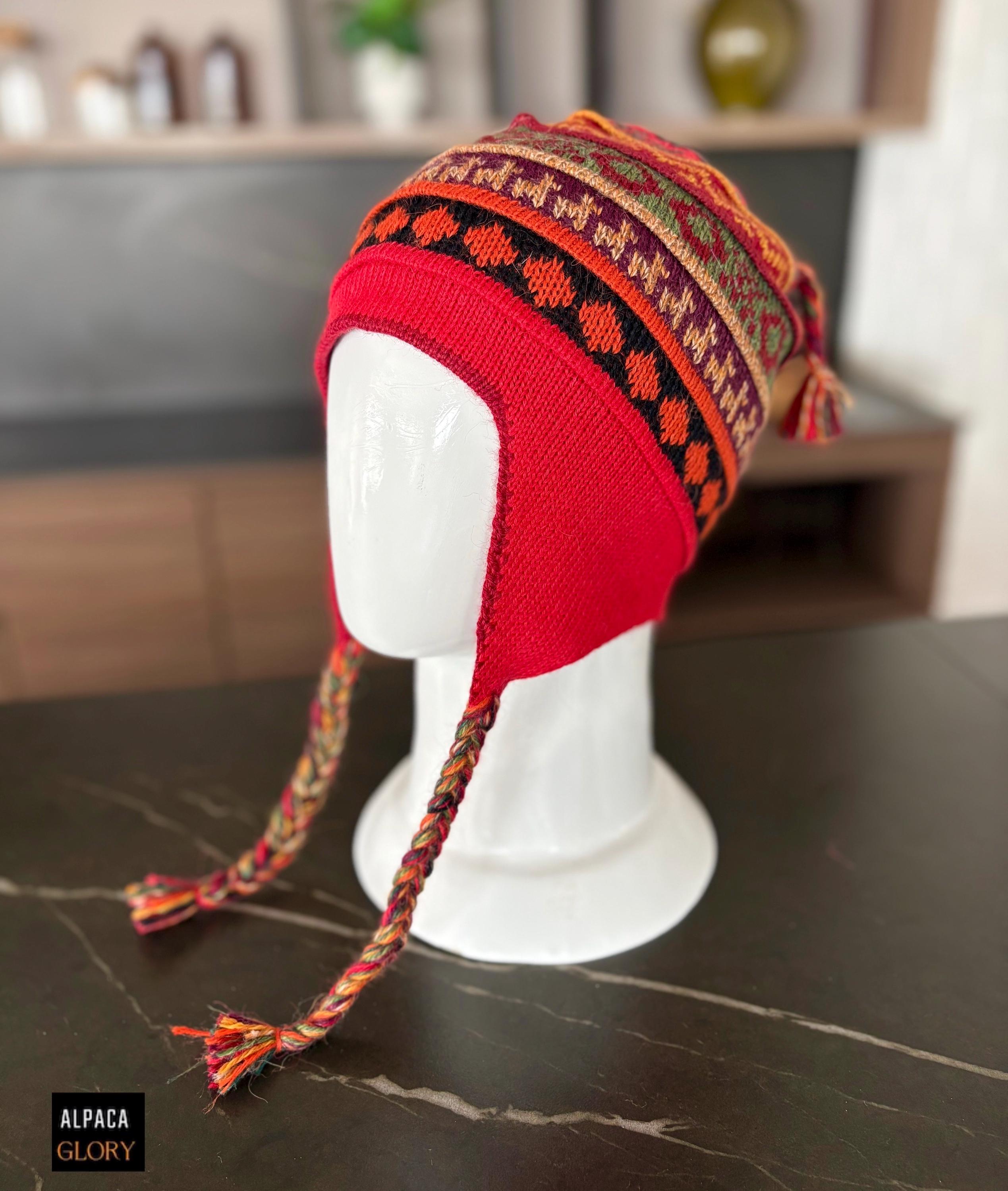 VTG Andean Wool Earflap Tassel Beanie Fleece Lined Alpaca Style Knit Hat Multico Andean Chu main image 4