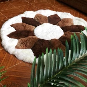 Round Alpaca fur rug - luxurious Alpaca fur rug, Plush Soft rug, alpaca fur rug area soft fluffy - fur accents rug room decor