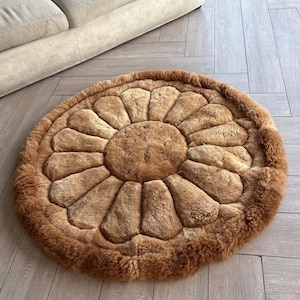 Round Alpaca fur rug - luxurious Alpaca fur rug, Plush Soft rug, alpaca fur rug area soft fluffy - fur accents rug room decor