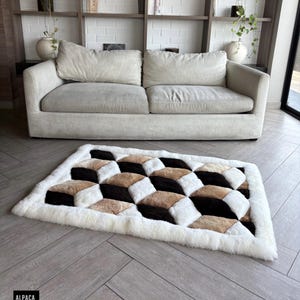 Geometric Alpaca fur rug - luxurious Alpaca fur rug, Plush Soft rug, alpaca fur rug area soft fluffy - fur accents rug room decor