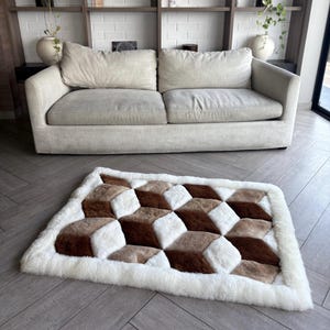 Geometric Alpaca fur rug - luxurious Alpaca fur rug, Plush Soft rug, alpaca fur rug area soft fluffy - fur accents rug room decor
