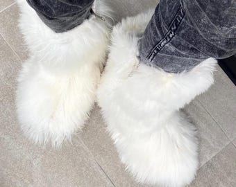 Alpaca fur boots/slippers - Rubber sole alpaca boots from Peru - unisex boots - winter boots - fur boots - furry boots