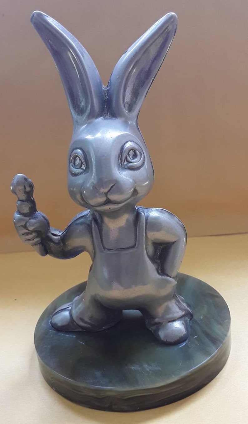 English Pewter Finish Rabbit/ Hare w/Carrot Figurine On Marble Etsy