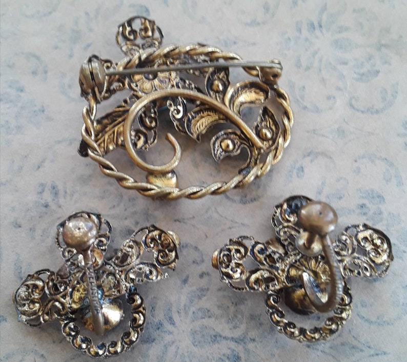 Vintage 1960/'s Austria Colorful Rhinestone Pin And Screw Back Earring Set