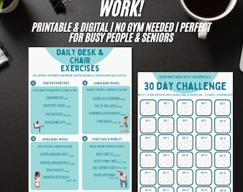 Chair Exercises and Desk Workout Sheet, 30 Day Fitness Tracker, Chair Yoga, Workout Planner, Exercises for Seniors, Chair Workout