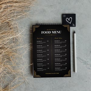 Elegancki szablon menu żywności, czarno-złote menu, luksusowe menu restauracji, edytowalny Canva Men