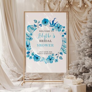 Dusty Blue Floral Bridal Shower Welcome Sign (Printable Template)