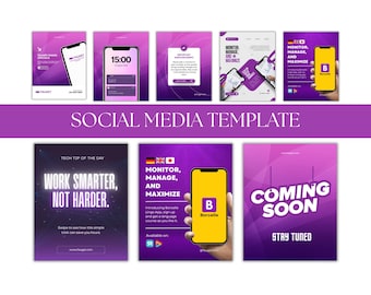 Mobile App Social Media Templates: Tech Startup Instagram Bundle (Canva Editable)