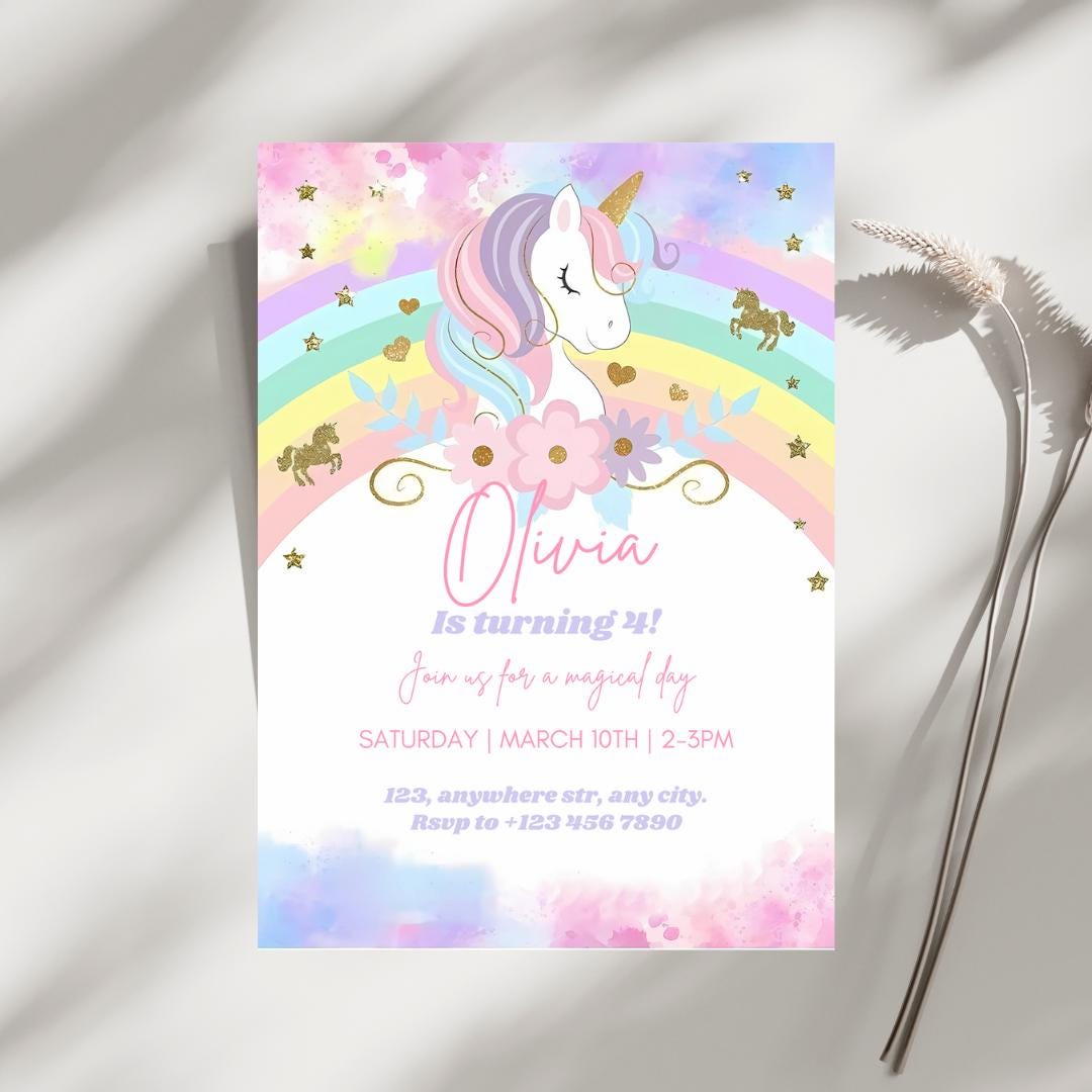 Magical Unicorn Birthday Invitation | 5x7 Editable Template | Digital ...