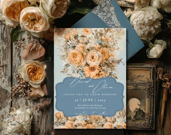 Floral Wedding Invitation Template: Rococo Bridgerton Style (Canva, Digital Download)