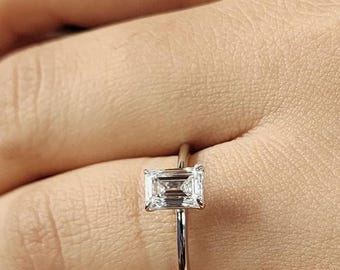 2 CT Emerald cut mossanite Engagement Ring  14K Solid White Gold emerald ring promise ring anniversary gift for her