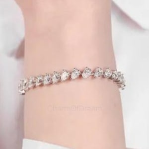 Pear Cut Moissanite Tennis Bracelet: Gold Plated Sterling Silver Anniversary Jewelry