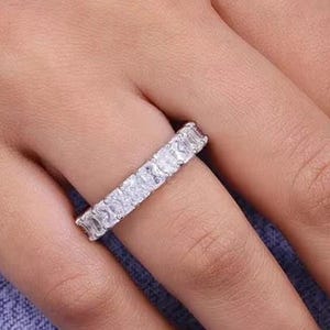 3 MM Radiant cut Moissanite wedding band Half Eternity Wedding band stacking matching band anniversary gift for her