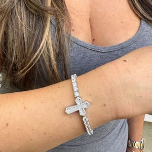 Iced Moissanite Cross Bracelet: 925 Sterling Silver Tennis Chain