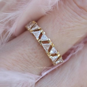 18k Yellow Gold Trillion Diamond Eternity Band - Modern Promise Ring