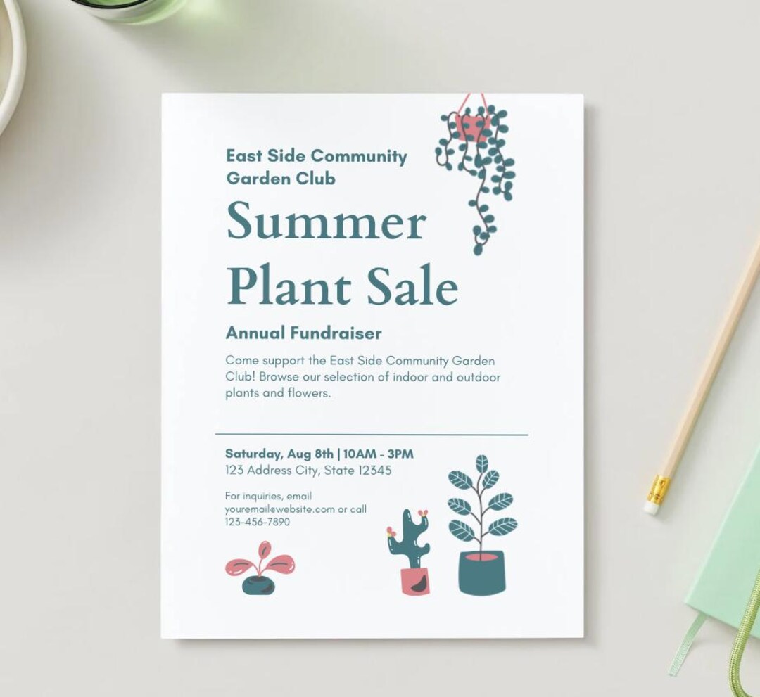 Editable Plant Sale Flyer Template, Fundraising Event Invite, Plant and ...