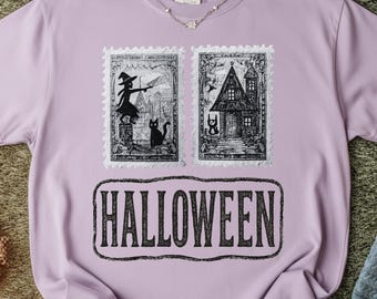 Halloween Stamp 3 PNG Bundle — Vintage Witch Cat House Halloween Digital Download, Spooky Clipart for Crafts Stickers Shirts retroe fully