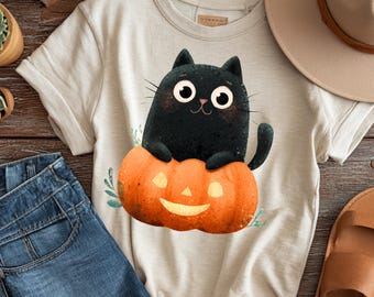 Black Cat Pumpkin 2 PNG Set – Cute Halloween Cat Clipart, Spooky Sublimation Digital Download, Fall Sticker Printable Retro Halloween