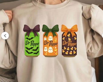 Halloween Dr Pepper PNG Coquette Digital Download | Soda Can Clipart with Bows Ghost Bats Candy Corn | 300 DPI Transparent 6250 x 6250 Retro