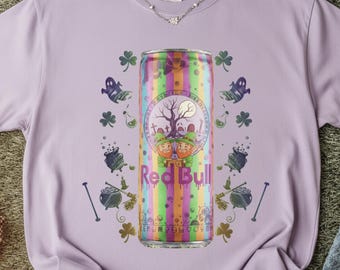 Rainbow Halloween Red Bull PNG | Leprechaun Shamrock Spooky Energy Drink Can | 7500x7500 Sublimation Design Retroe Full