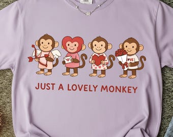 Valentine Monkey PNG | Cute Monkey Love Clipart | Kawaii Valentine Animal | Valentine Sublimation PNG | Digital Download