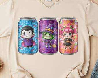 Halloween Soda Can 5 PNG Bundle Werewolf Witch Ghost Girl Art Spooky Drink Sublimation Clipart Halloween Tumbler PNG Fall Digital Download
