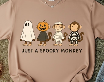 Just a Spooky Monkey PNG | Halloween Monkey Clipart | Cute Ghost, Pumpkin, Mummy, Skeleton Monkey Sublimation Design retroe ful
