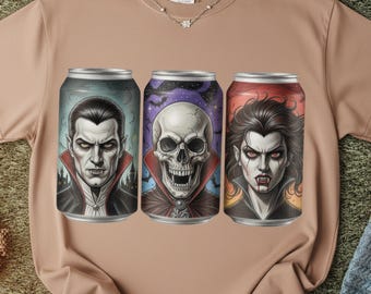 Halloween Horror Soda Can PNG Bundle Dracula Vampire Skull Monster Art Gothic Drink Sublimation | Creepy Soda Clipart Halloween Shirt Design