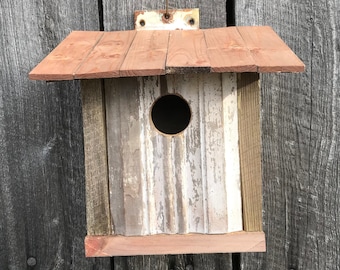 Rustic Bird House Made from Reclaimed Vintage Wood  - Mothers Day Present - Teachers Present - Blue Birds - Chickadees